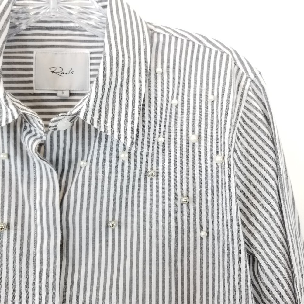 Rails Taylor Florence Stripe Studded Pearls Shirt… - image 7